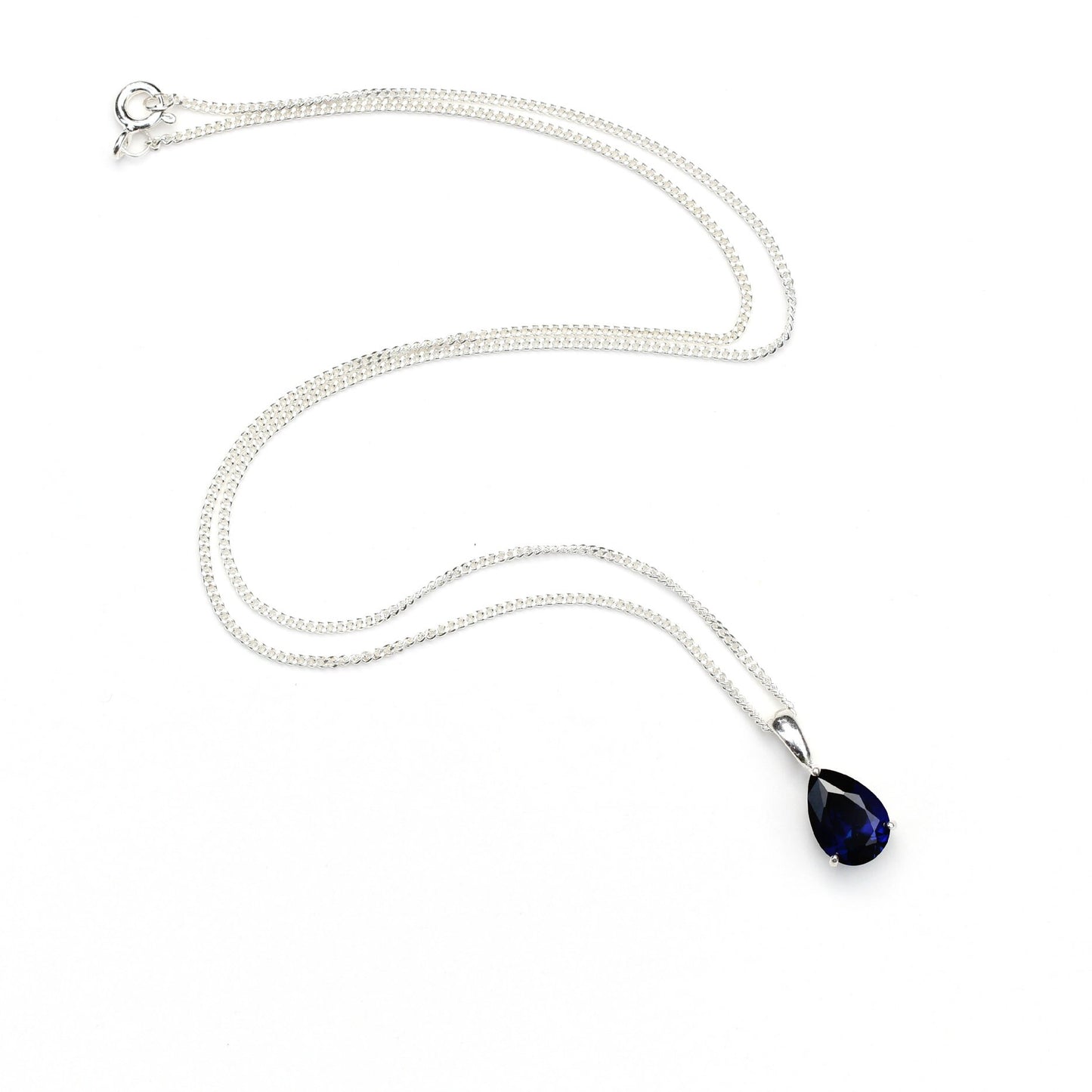 10x7mm Lab-Grown Sapphire Teardrop Sterling Silver Pendant Necklace - September Birthstone