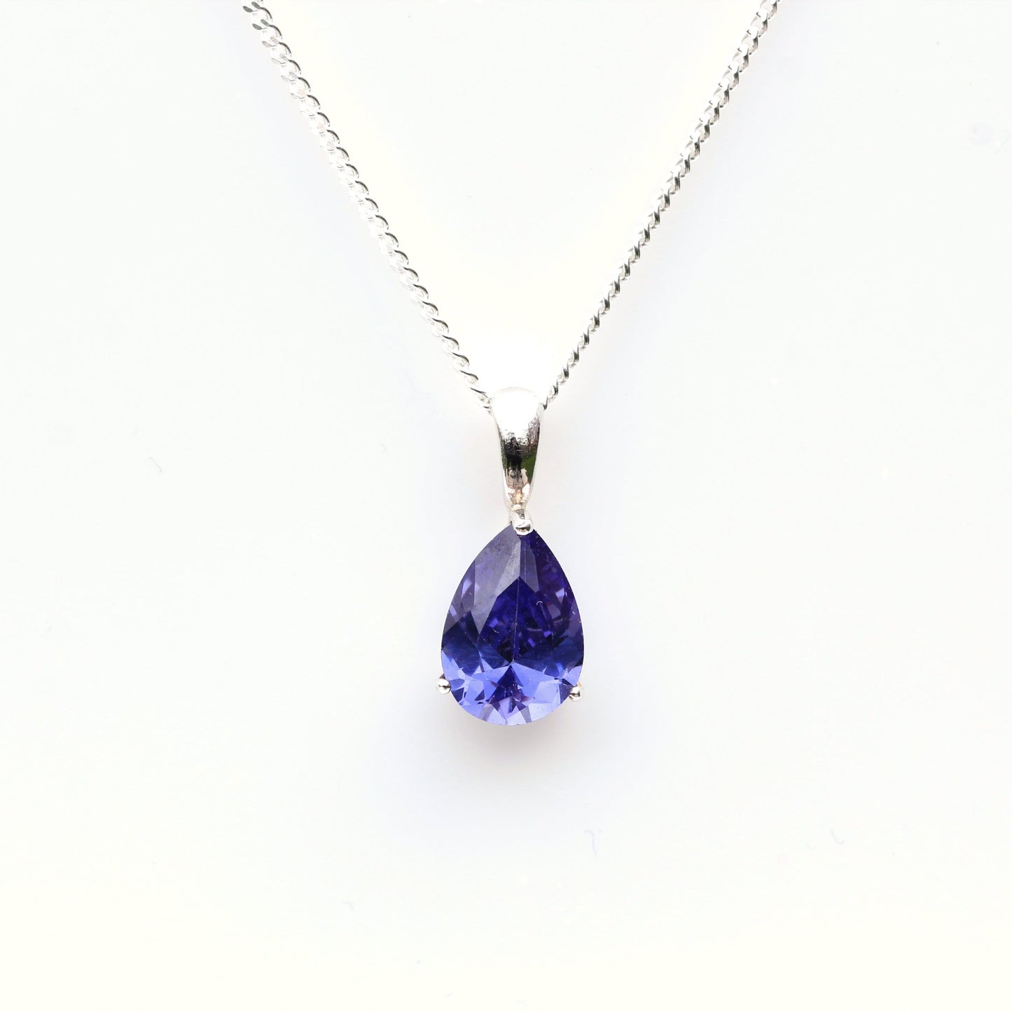 10x7mm Cubic Zirconia Tanzanite Teardrop Sterling Silver Pendant Necklace - December Birthstone