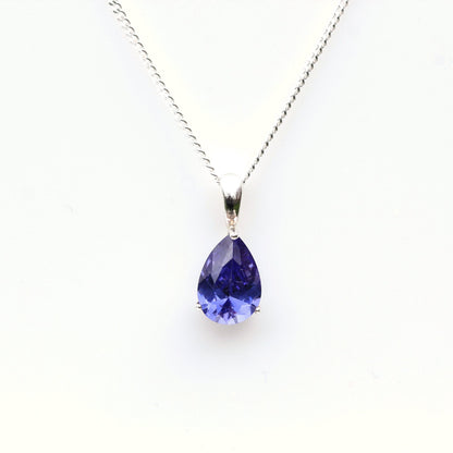 10x7mm Cubic Zirconia Tanzanite Teardrop Sterling Silver Pendant Necklace - December Birthstone