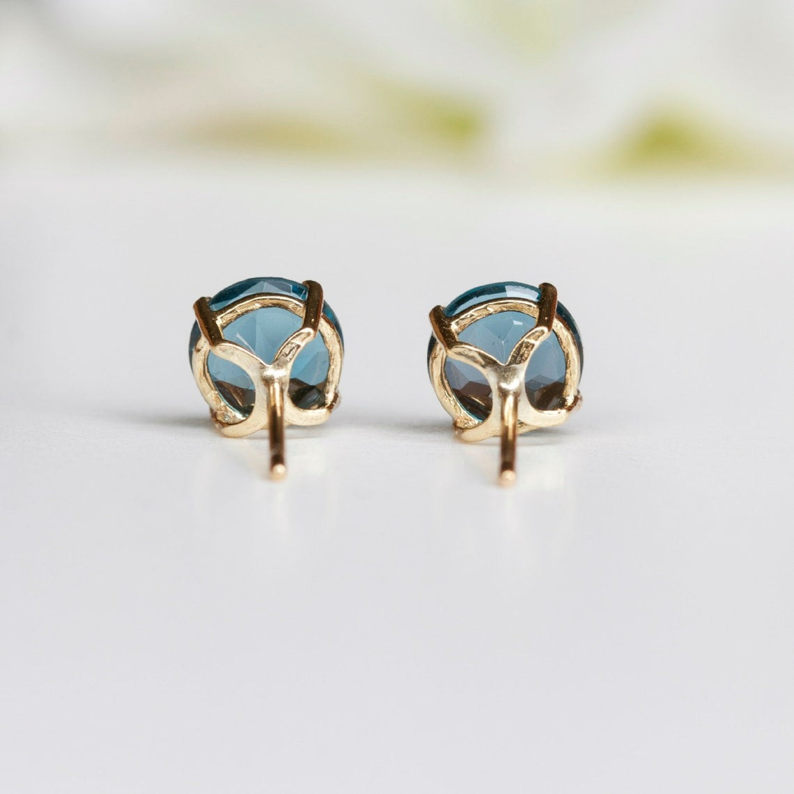 6mm Round Natural London Blue Topaz 9ct Yellow Gold Stud Earrings - December Birthstone