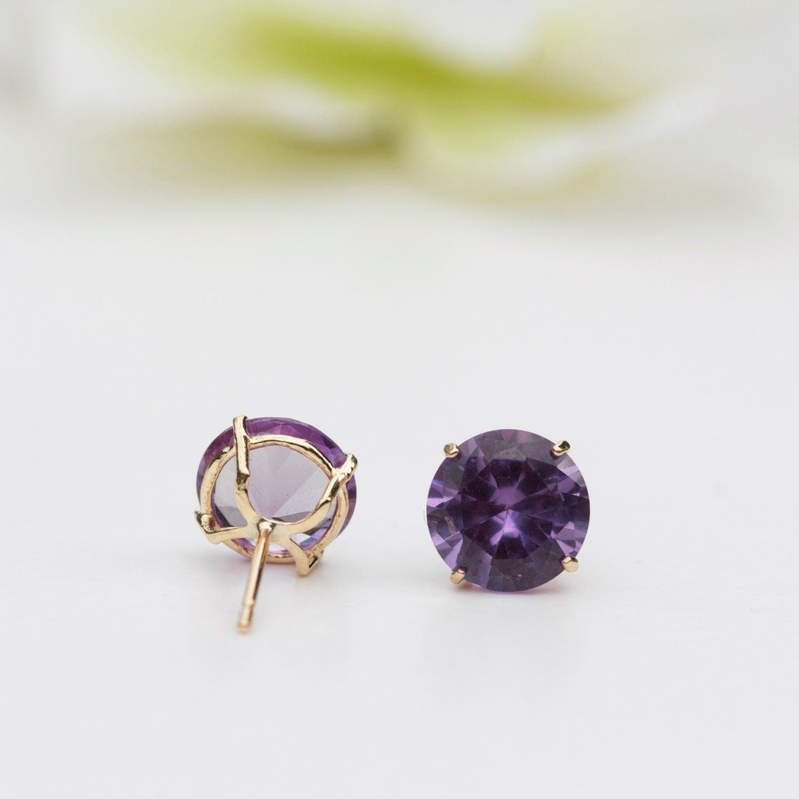 6mm Round Lab-Grown Alexandrite 9ct Yellow Gold Stud Earrings - June Birthstone