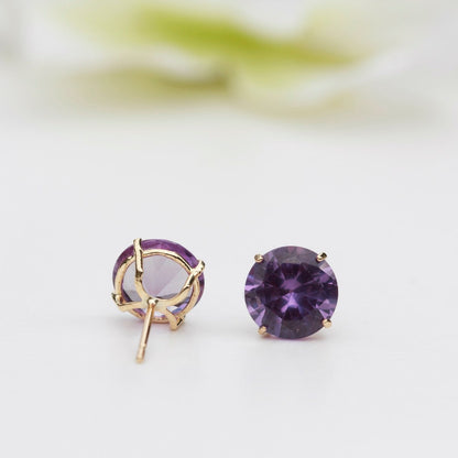 6mm Round Lab-Grown Alexandrite 9ct Yellow Gold Stud Earrings - June Birthstone