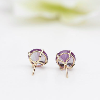 6mm Round Lab-Grown Alexandrite 9ct Yellow Gold Stud Earrings - June Birthstone