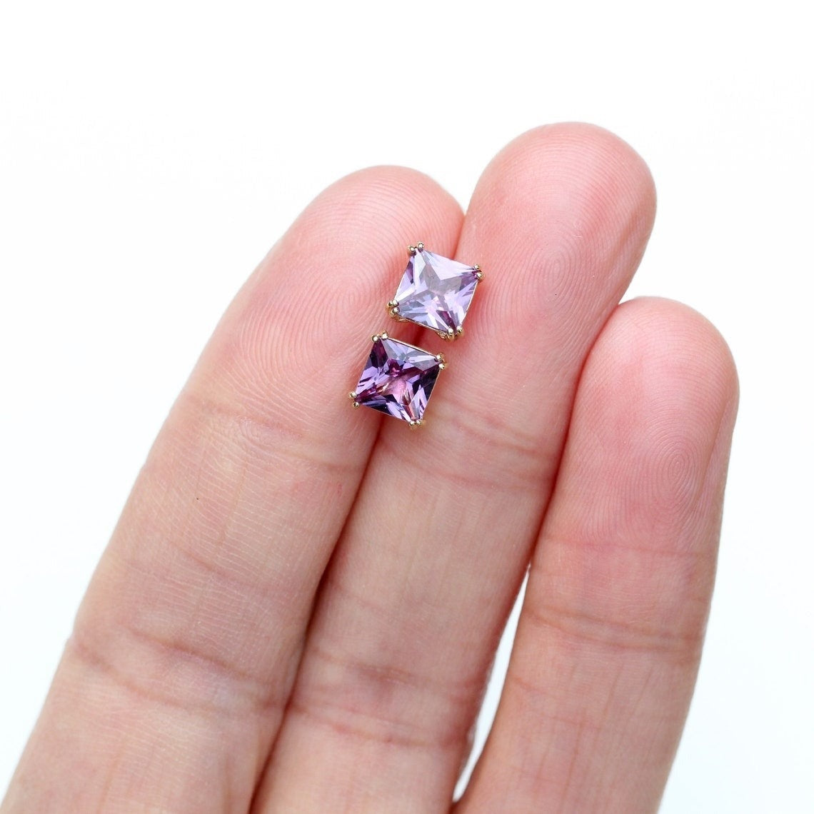 6mm Square Lab-Grown Alexandrite 9ct Yellow Gold Stud Earrings - June Birthstone