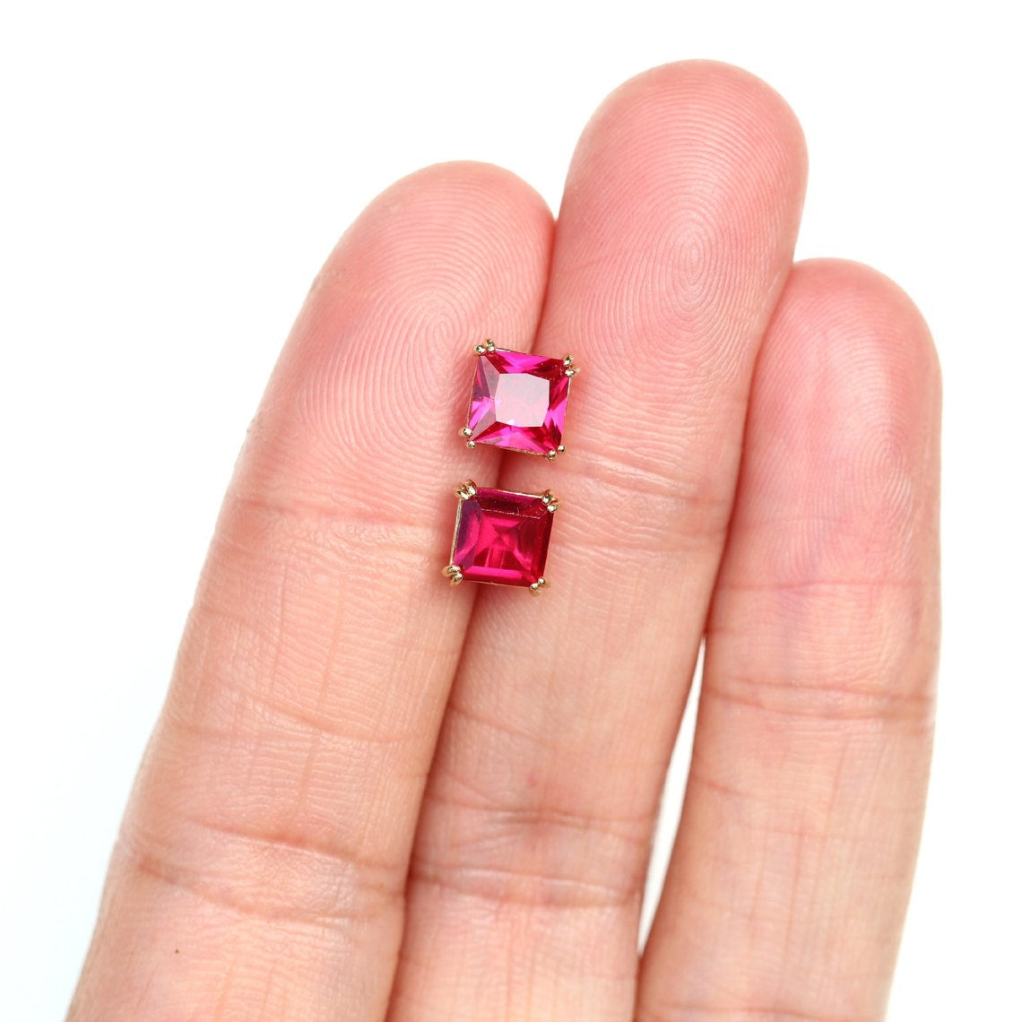 6mm Lab-Grown Ruby 9ct Yellow Gold Square Stud Earrings - July Birthstone