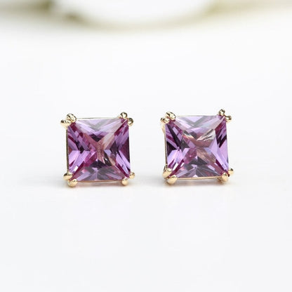 6mm Square Lab-Grown Alexandrite 9ct Yellow Gold Stud Earrings - June Birthstone