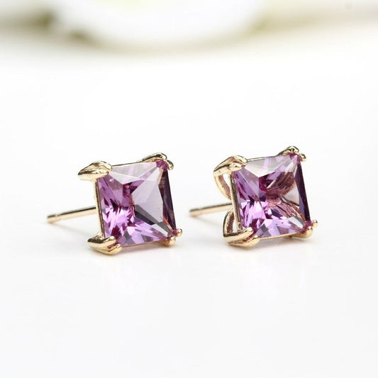 6mm Square Lab-Grown Alexandrite 9ct Yellow Gold Stud Earrings - June Birthstone