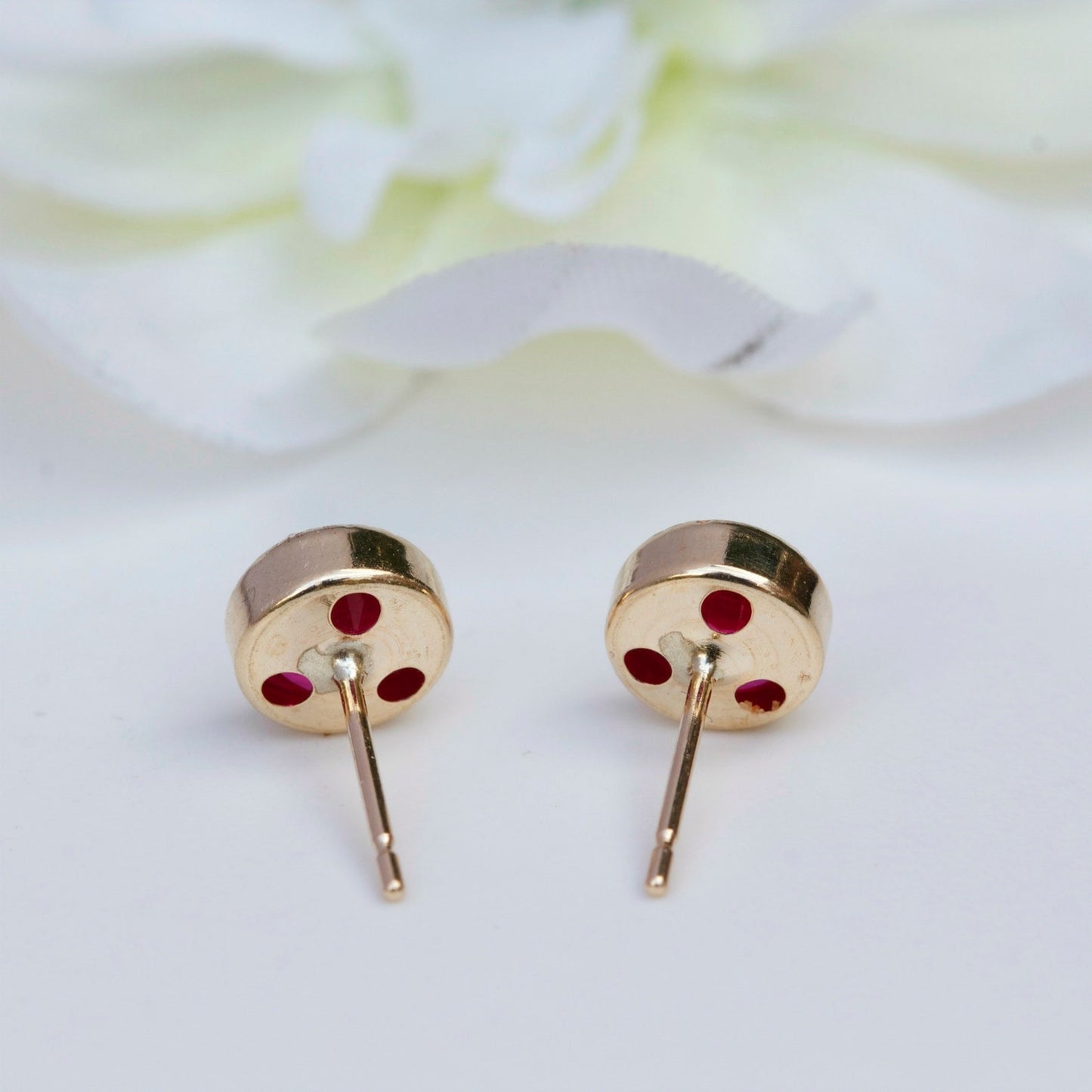 6mm Ruby 9ct Yellow Gold Round Bezel Stud Earrings - July Birthstone