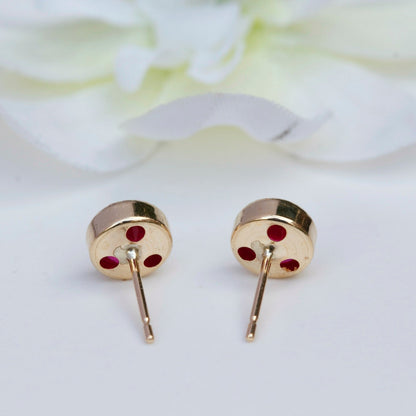 6mm Ruby 9ct Yellow Gold Round Bezel Stud Earrings - July Birthstone