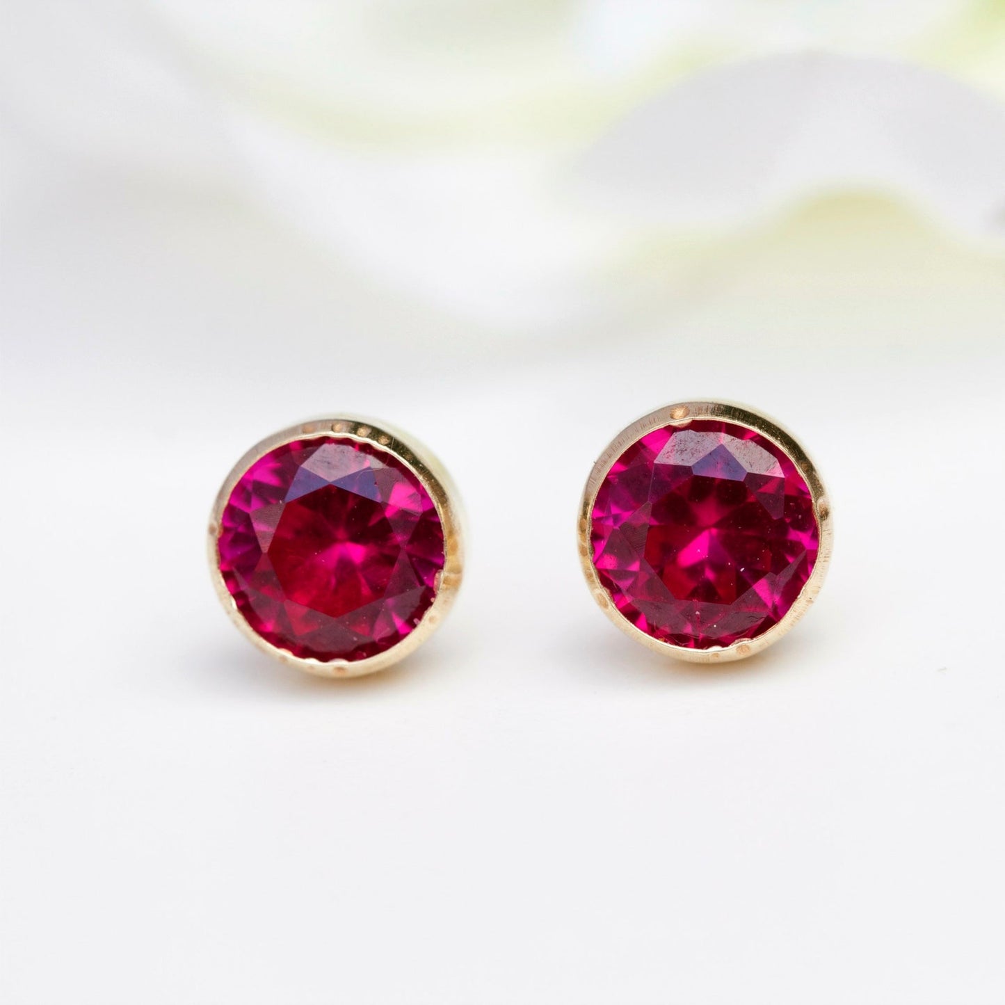 6mm Ruby 9ct Yellow Gold Round Bezel Stud Earrings - July Birthstone