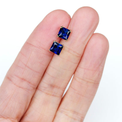 6mm Lab-Grown Sapphire 9ct Yellow Gold Square Stud Earrings - September Birthstone