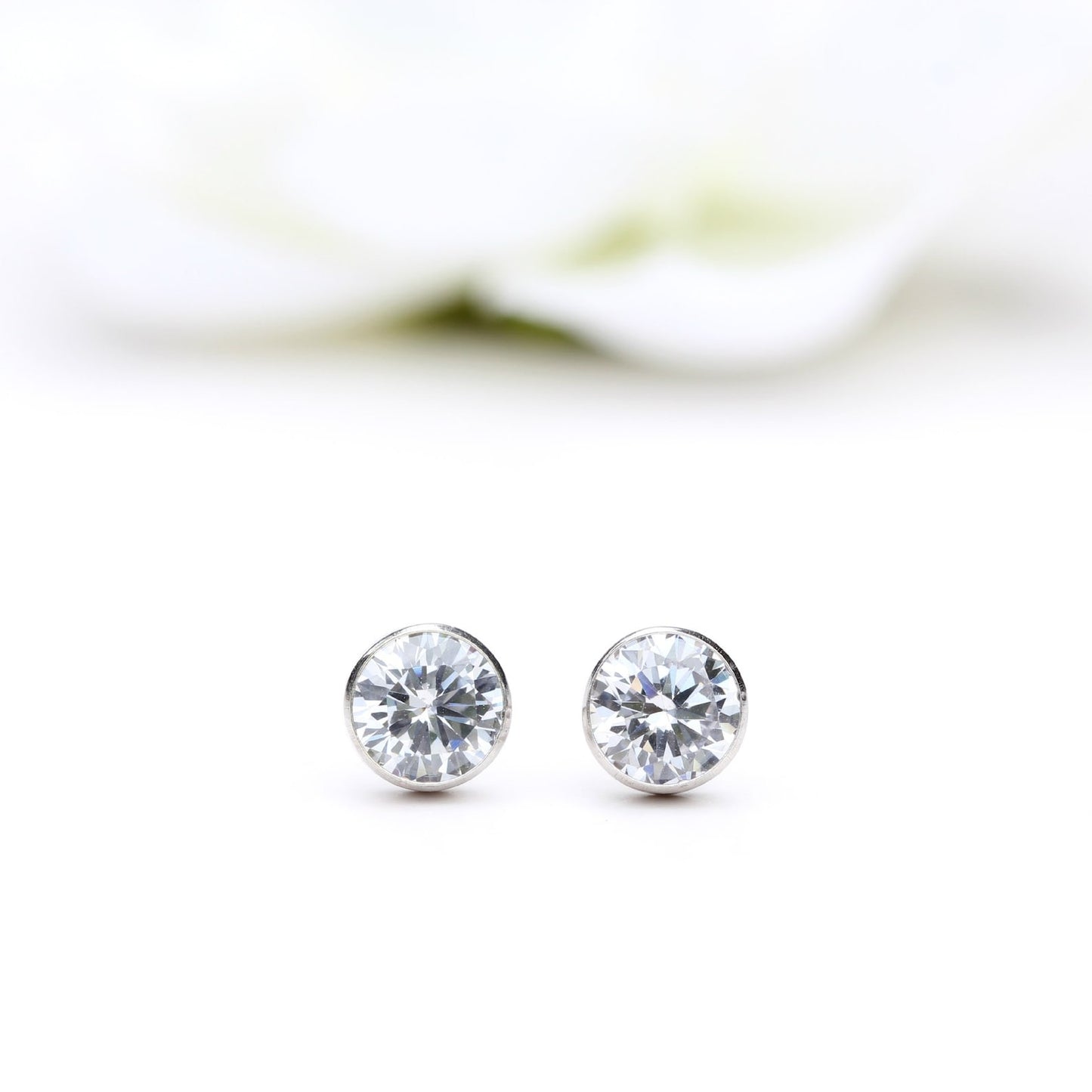 Luxury Grade AAA Cubic Zirconia Bezel Stud Earrings in 925 Silver & 9ct Gold