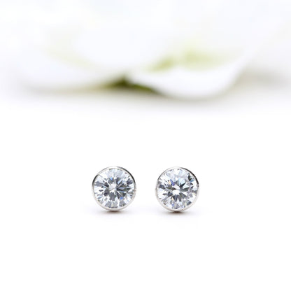 Luxury Grade AAA Cubic Zirconia Bezel Stud Earrings in 925 Silver & 9ct Gold