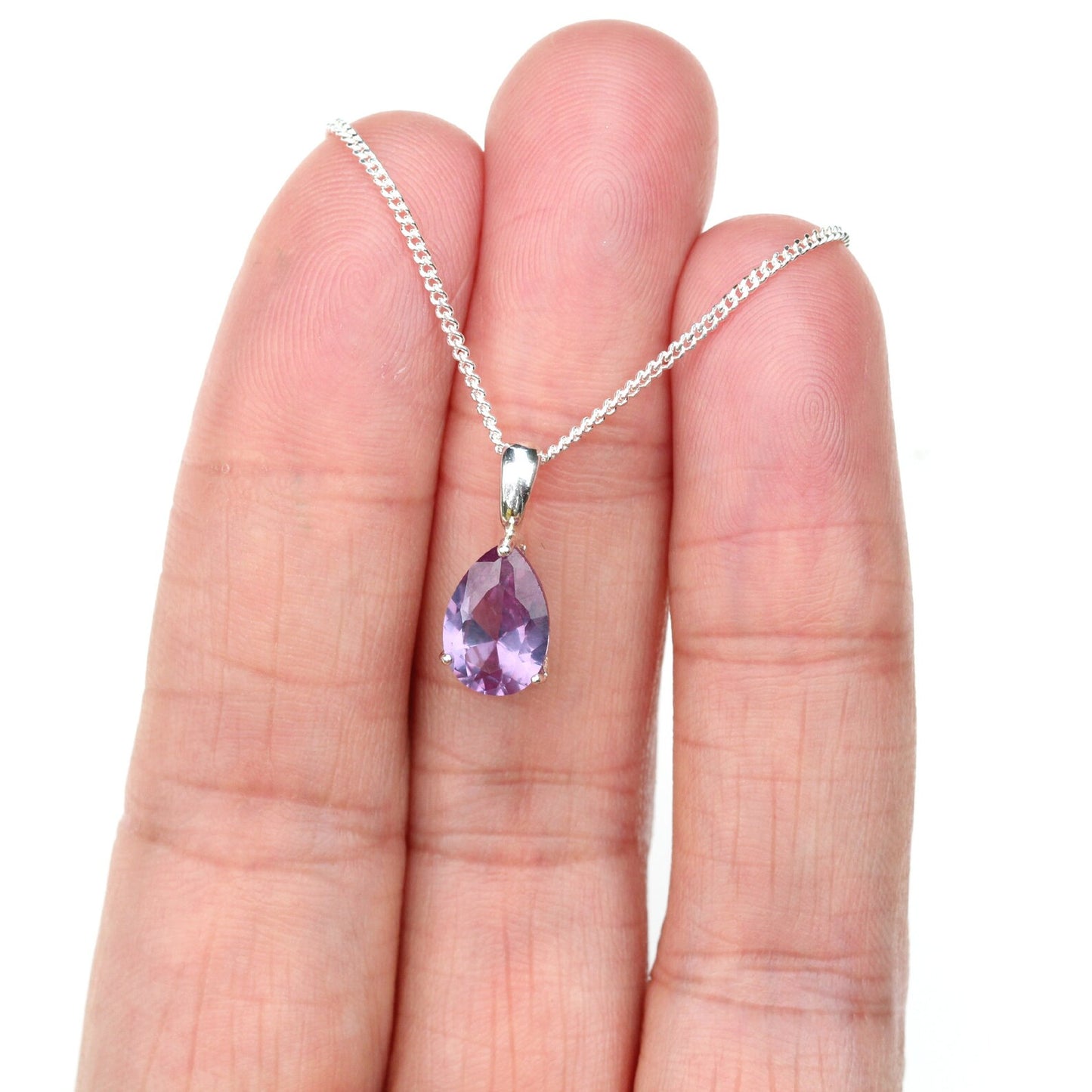 10x7mm Lab-Grown Alexandrite Teardrop Sterling Silver Pendant Necklace - June Birthstone