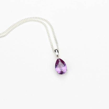 10x7mm Lab-Grown Alexandrite Teardrop Sterling Silver Pendant Necklace - June Birthstone