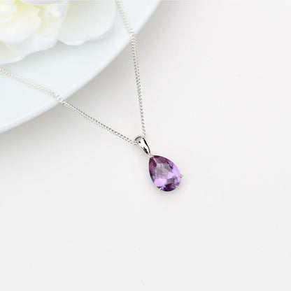 10x7mm Lab-Grown Alexandrite Teardrop Sterling Silver Pendant Necklace - June Birthstone