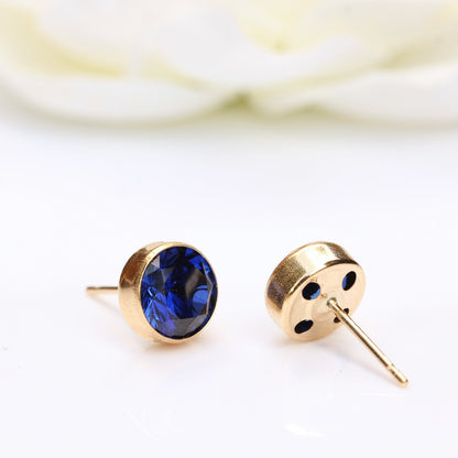 9-Carat Yellow Gold Blue Sapphire Stud Earrings 6mm Round Bezel-Set - September Birthstone