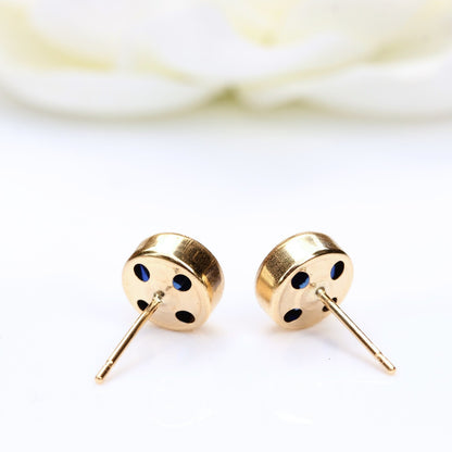 9-Carat Yellow Gold Blue Sapphire Stud Earrings 6mm Round Bezel-Set - September Birthstone