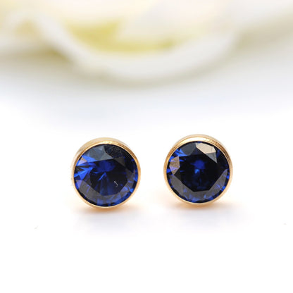 9-Carat Yellow Gold Blue Sapphire Stud Earrings 6mm Round Bezel-Set - September Birthstone