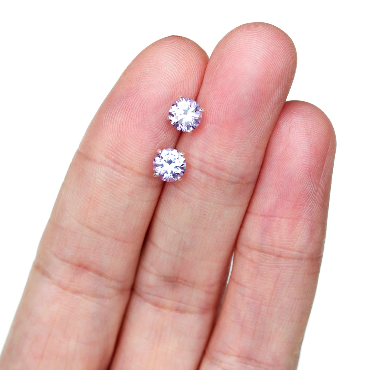 6mm Round Lab-Grown Alexandrite Sterling Silver Stud Earrings Silver - June Birthstone
