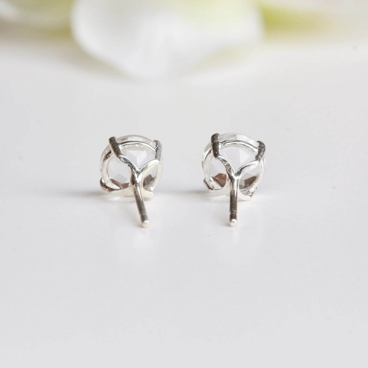 6mm Natural White Topaz Sterling Silver Round Stud Earrings - April Birthstone