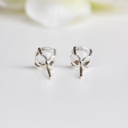 6mm Natural White Topaz Sterling Silver Round Stud Earrings - April Birthstone