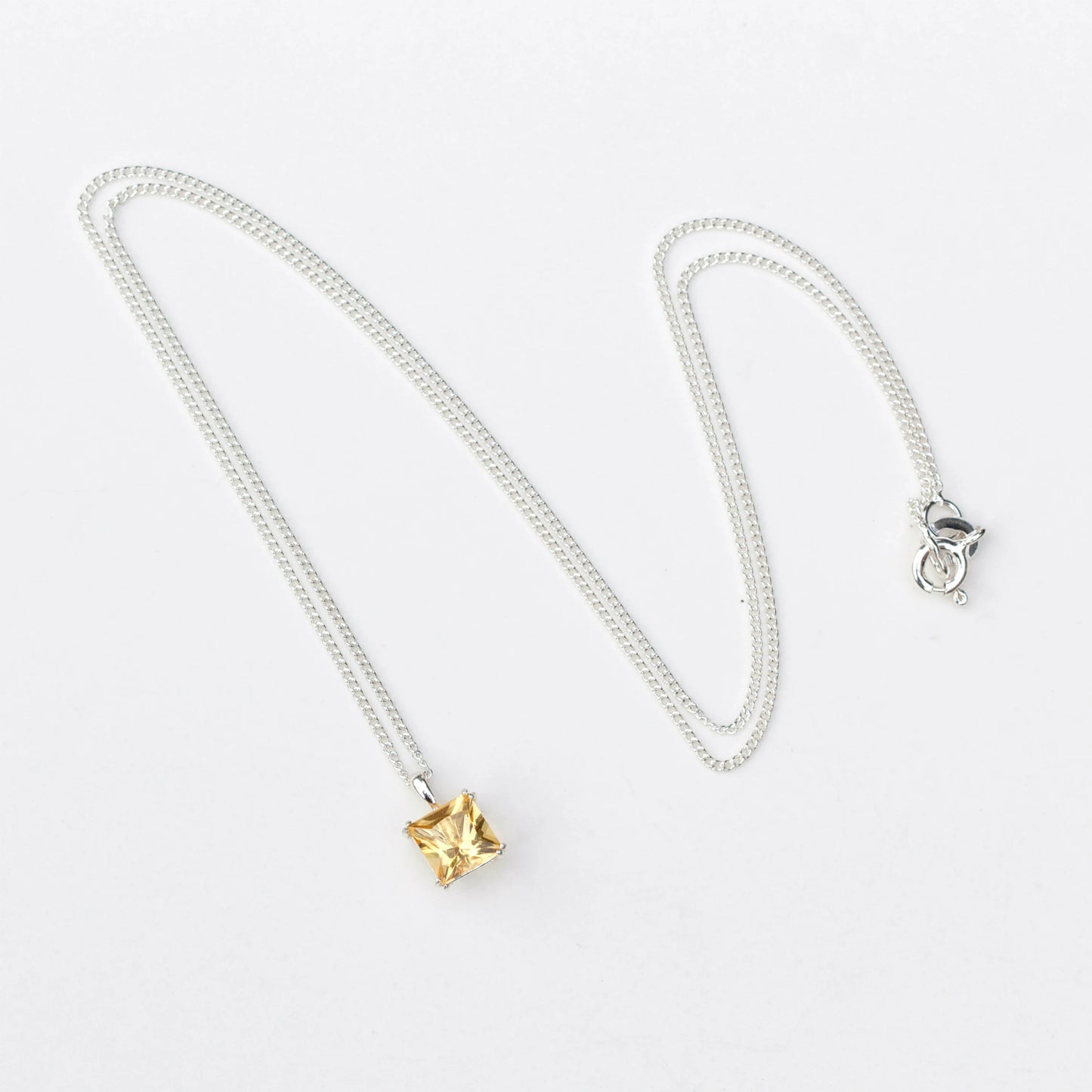 6mm Natural Citrine Square 925 Sterling Silver Pendant Necklace - November Birthstone