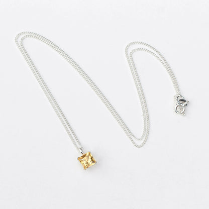 6mm Natural Citrine Square 925 Sterling Silver Pendant Necklace - November Birthstone