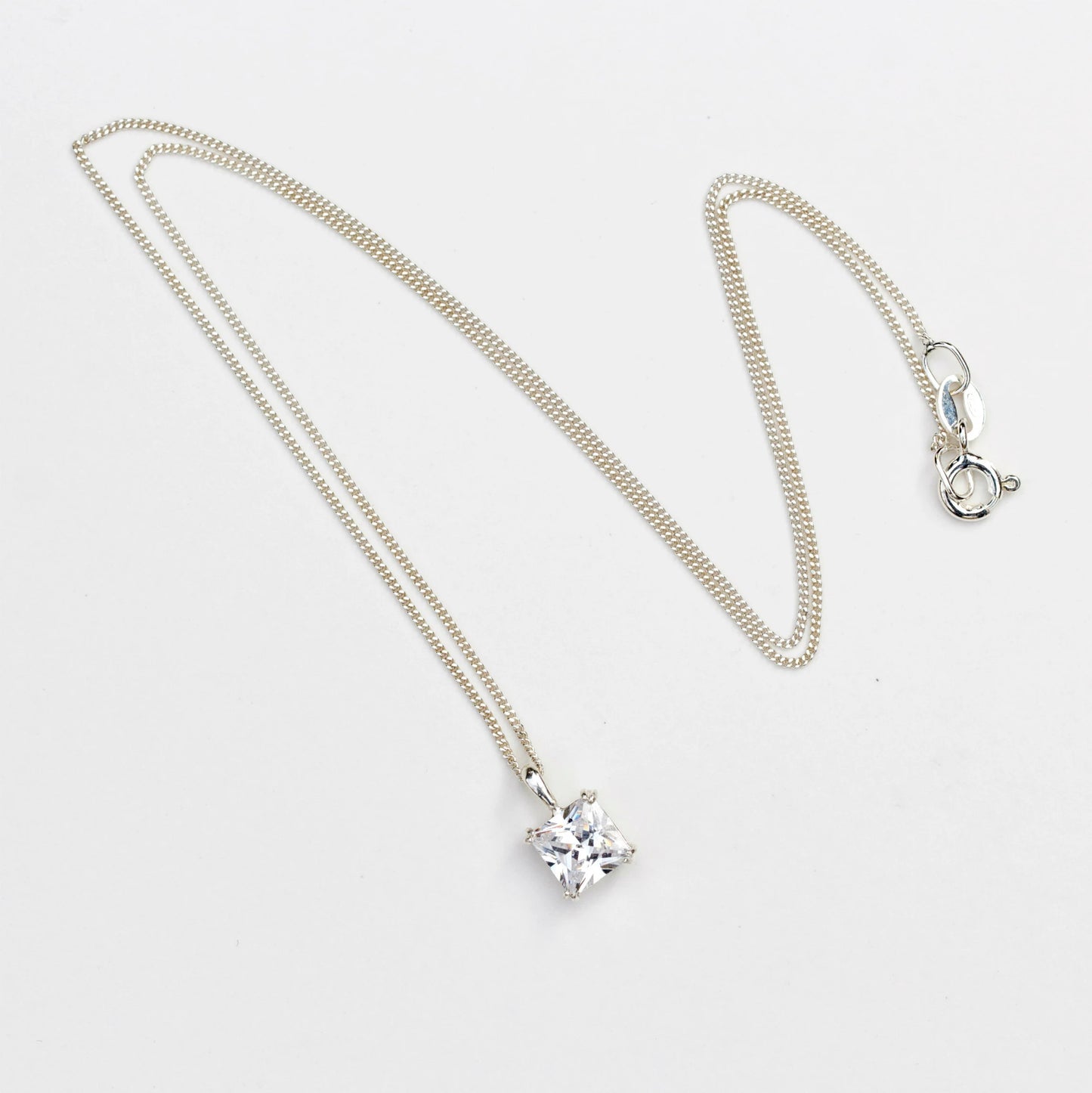 6mm Natural White Topaz Square 925 Sterling Silver Pendant Necklace - April Birthstone