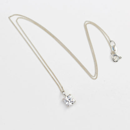 6mm Natural White Topaz Square 925 Sterling Silver Pendant Necklace - April Birthstone