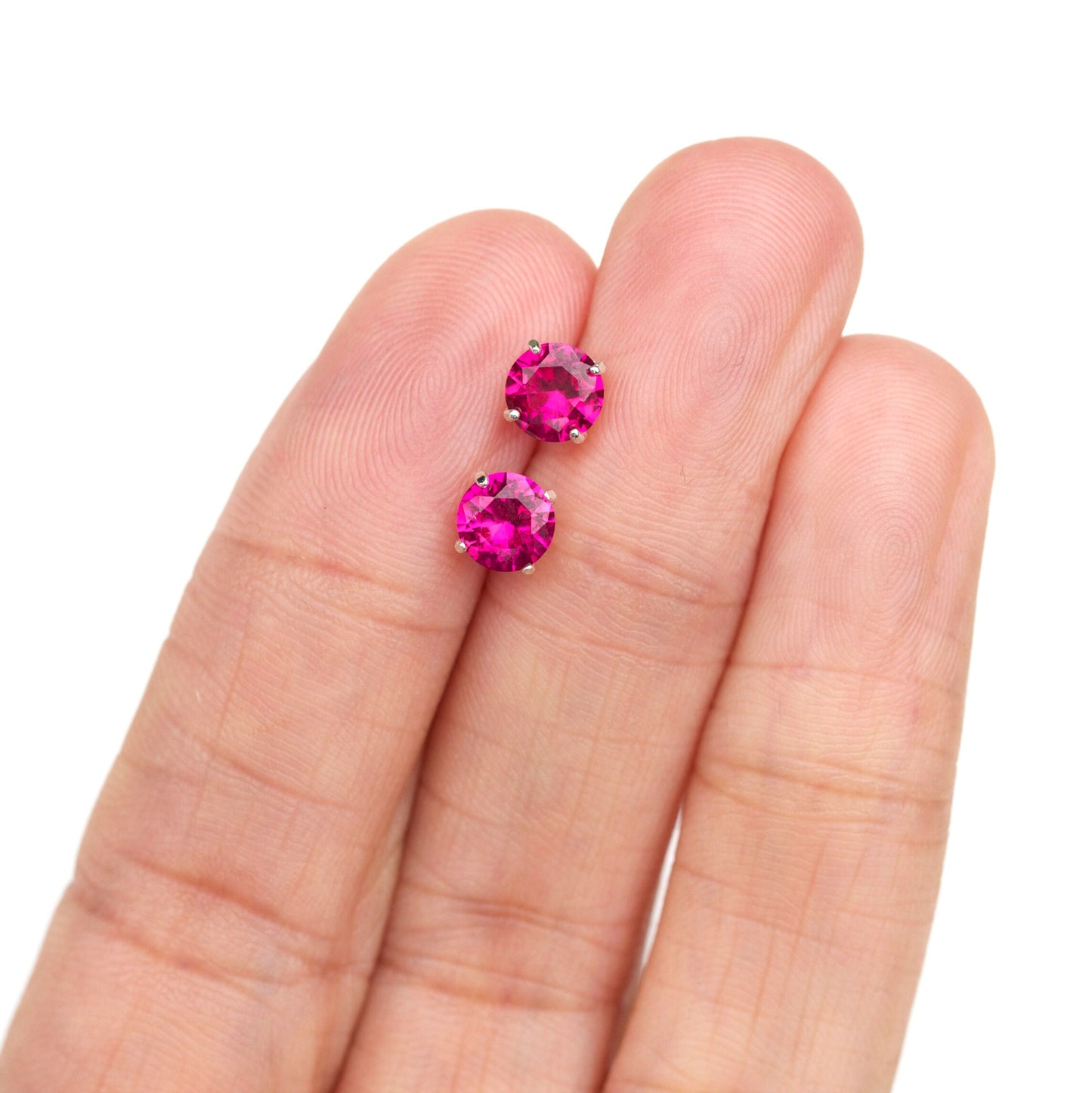 6mm Round Lab-Grown Ruby Sterling Silver Stud Earrings - July Birthstone