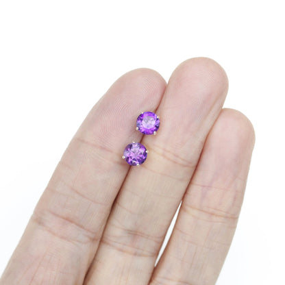 6mm Natural Amethyst Sterling Silver Round Stud Earrings - February Birthstone