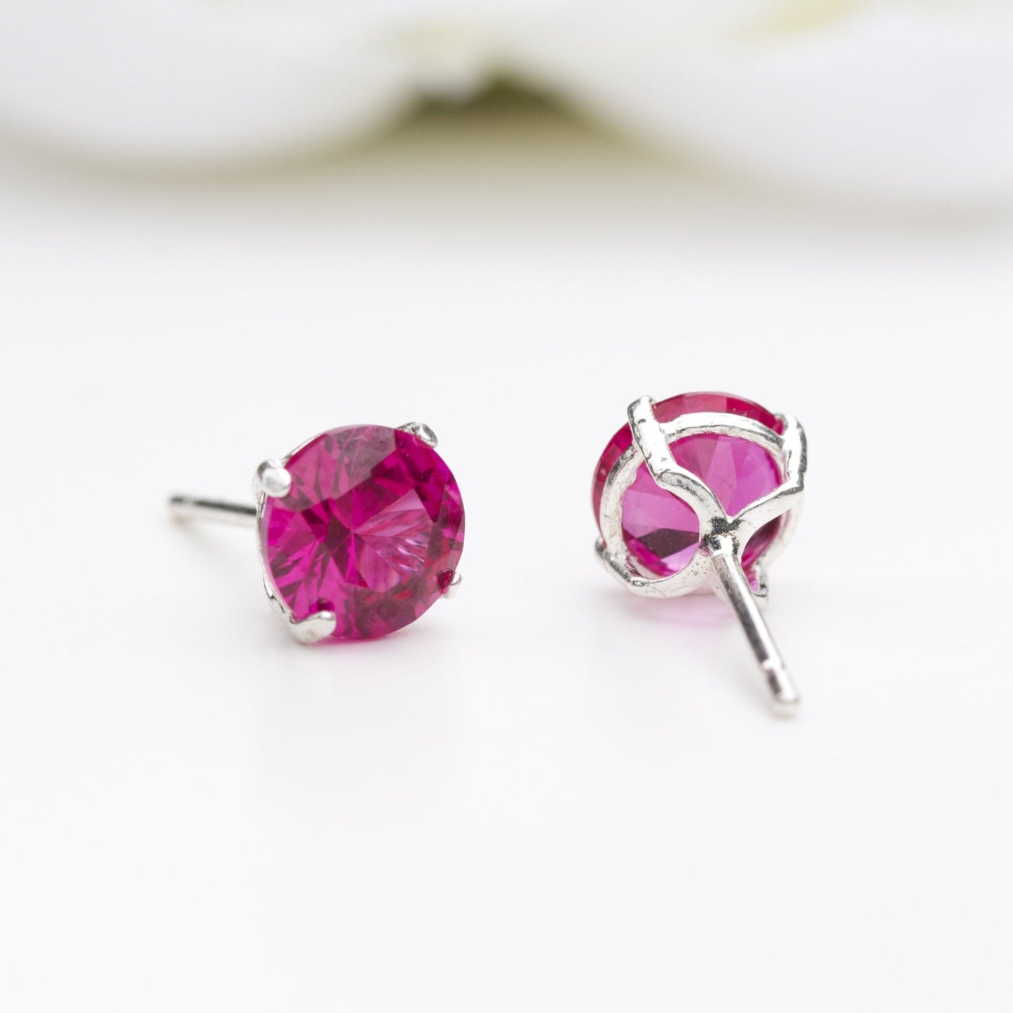 6mm Round Lab-Grown Ruby Sterling Silver Stud Earrings - July Birthstone