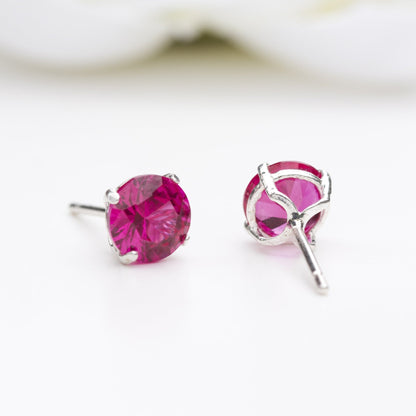 6mm Round Lab-Grown Ruby Sterling Silver Stud Earrings - July Birthstone