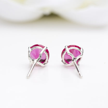 6mm Round Lab-Grown Ruby Sterling Silver Stud Earrings - July Birthstone
