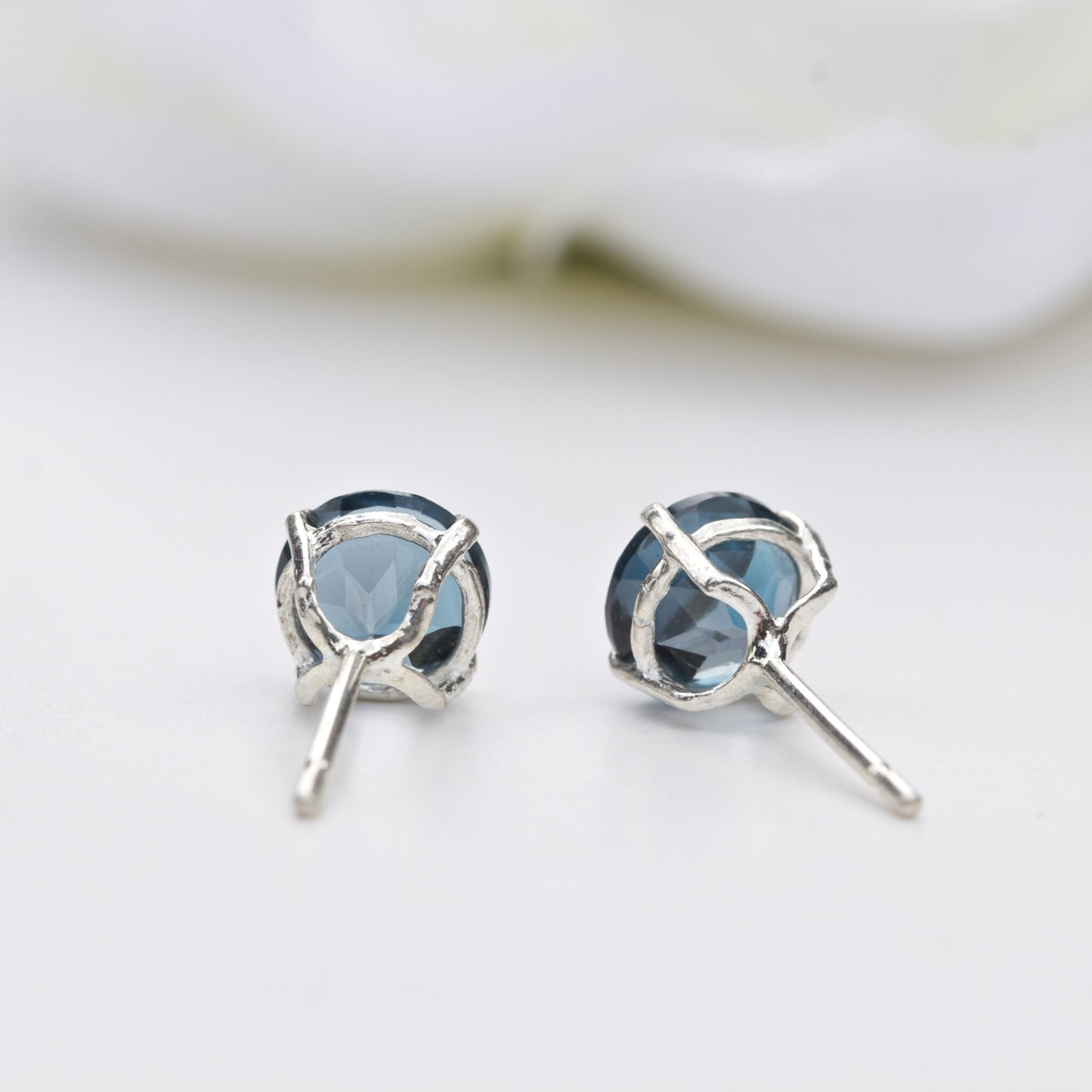 6mm Round Natural London Blue Topaz Sterling Silver Stud Earrings - December Birthstone