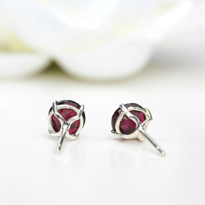 6mm Natural Garnet Sterling Silver Round Stud Earrings - January Birthstone