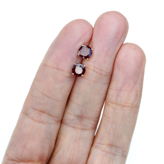 6mm Natural Garnet Sterling Silver Round Stud Earrings - January Birthstone