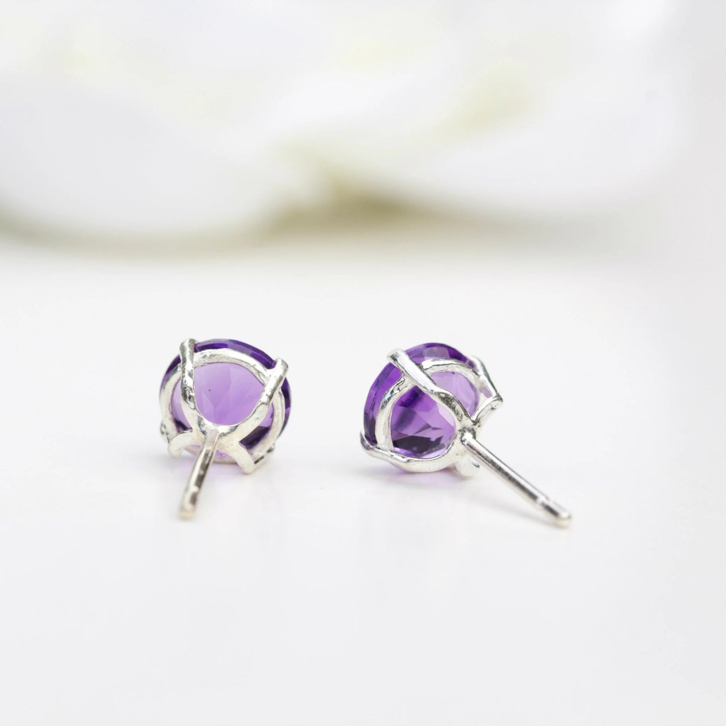 6mm Natural Amethyst Sterling Silver Round Stud Earrings - February Birthstone