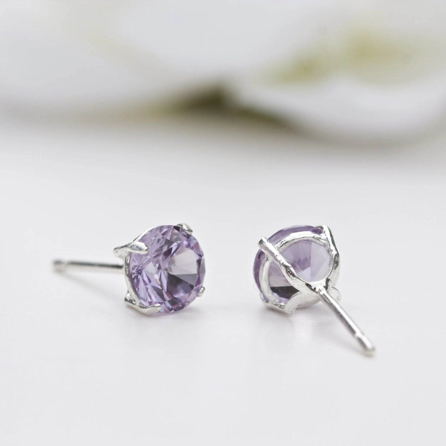 6mm Round Lab-Grown Alexandrite Sterling Silver Stud Earrings Silver - June Birthstone