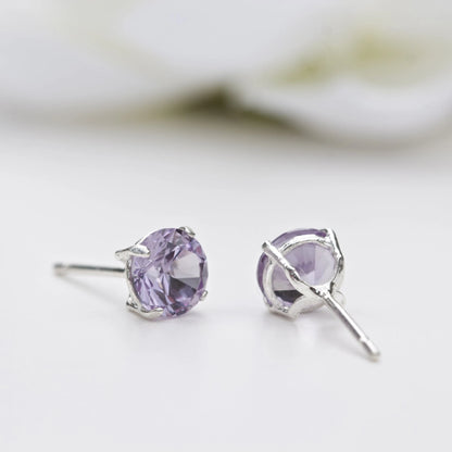 6mm Round Lab-Grown Alexandrite Sterling Silver Stud Earrings Silver - June Birthstone