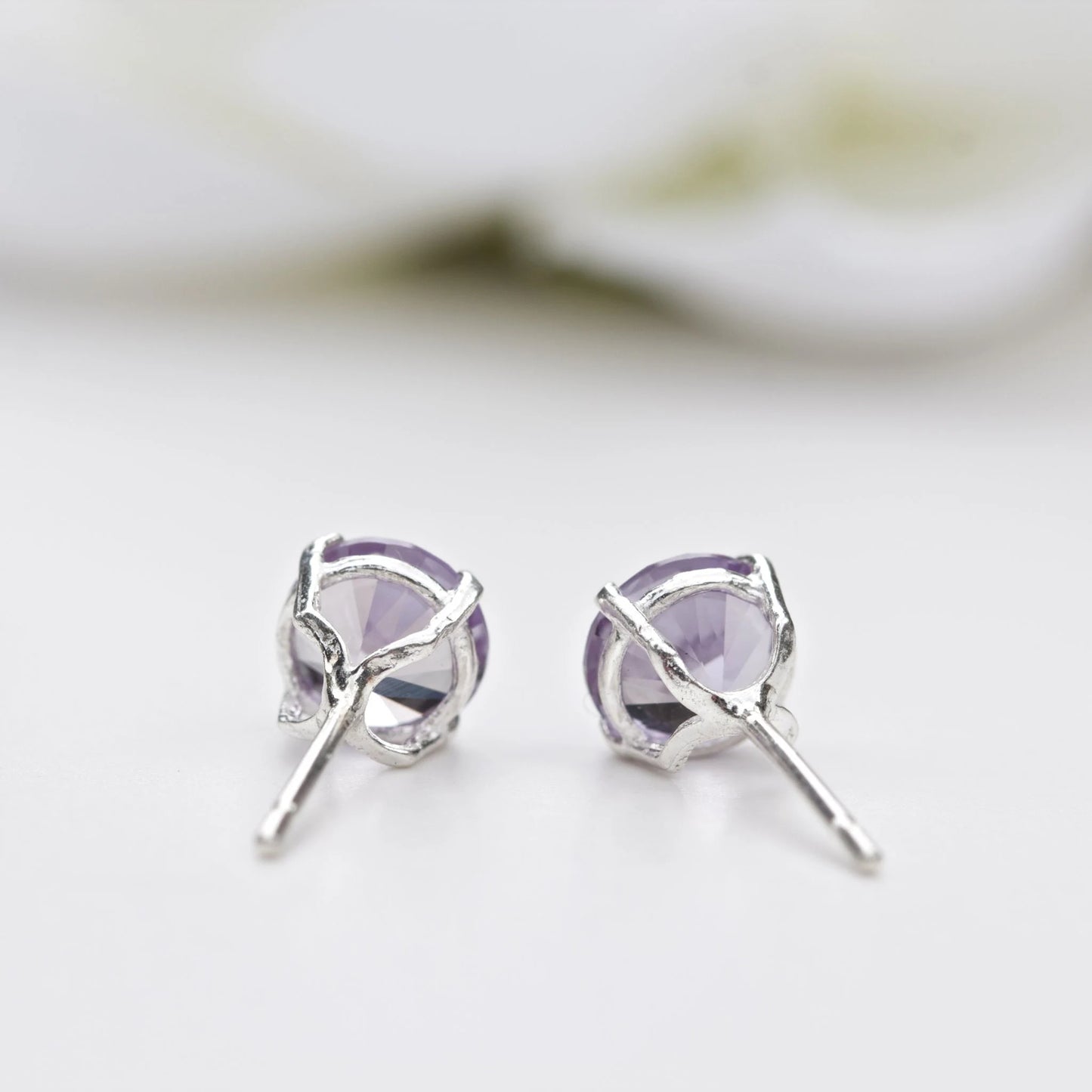 6mm Round Lab-Grown Alexandrite Sterling Silver Stud Earrings Silver - June Birthstone