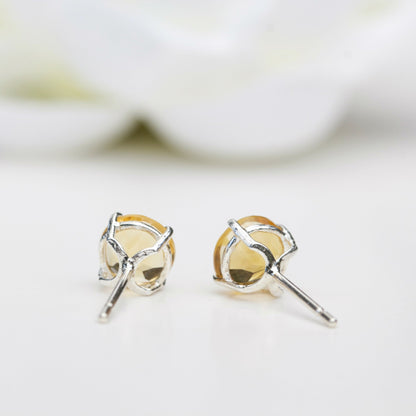 6mm Natural Citrine Sterling Silver Round Stud Earrings - November Birthstone