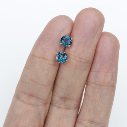 6mm Round Natural London Blue Topaz Sterling Silver Stud Earrings - December Birthstone