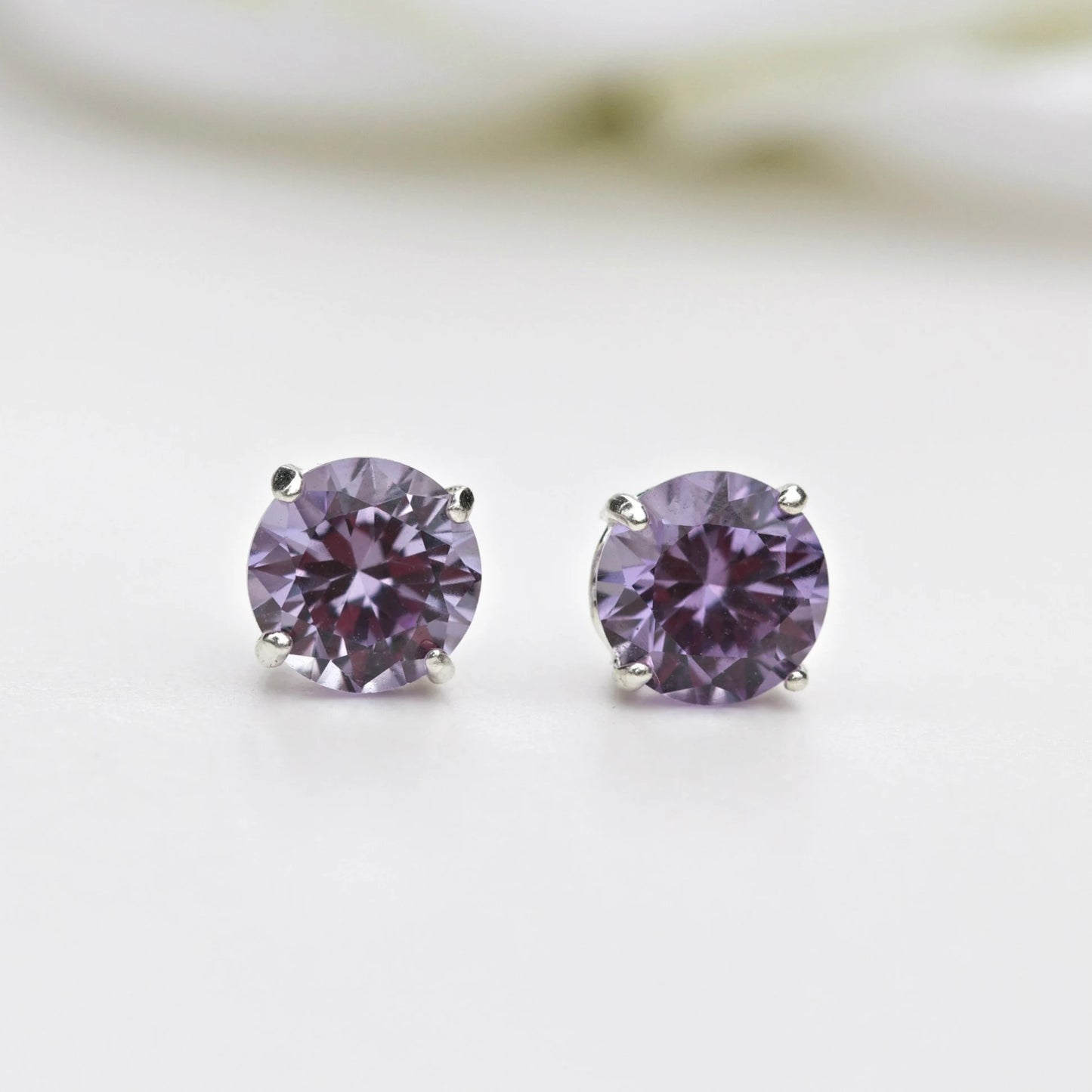 6mm Round Lab-Grown Alexandrite Sterling Silver Stud Earrings Silver - June Birthstone