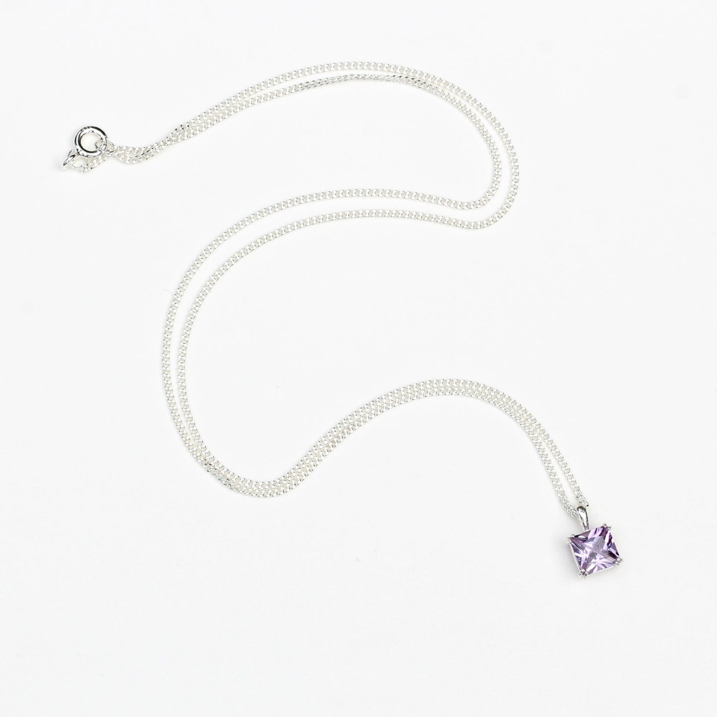 6mm Lab-Grown Alexandrite Square 925 Sterling Silver Pendant Necklace - June Birthstone
