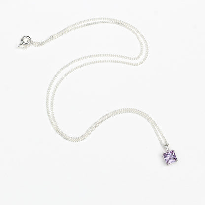 6mm Lab-Grown Alexandrite Square 925 Sterling Silver Pendant Necklace - June Birthstone