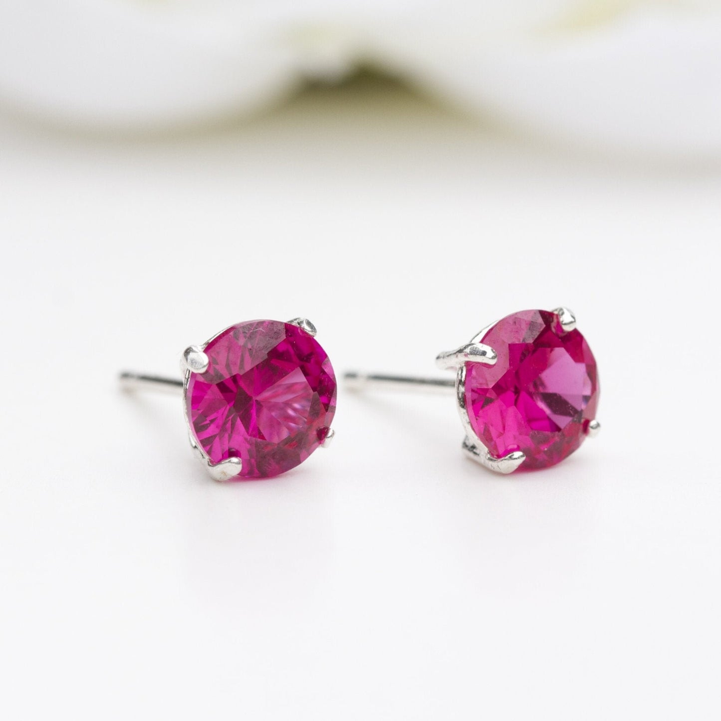 6mm Round Lab-Grown Ruby Sterling Silver Stud Earrings - July Birthstone