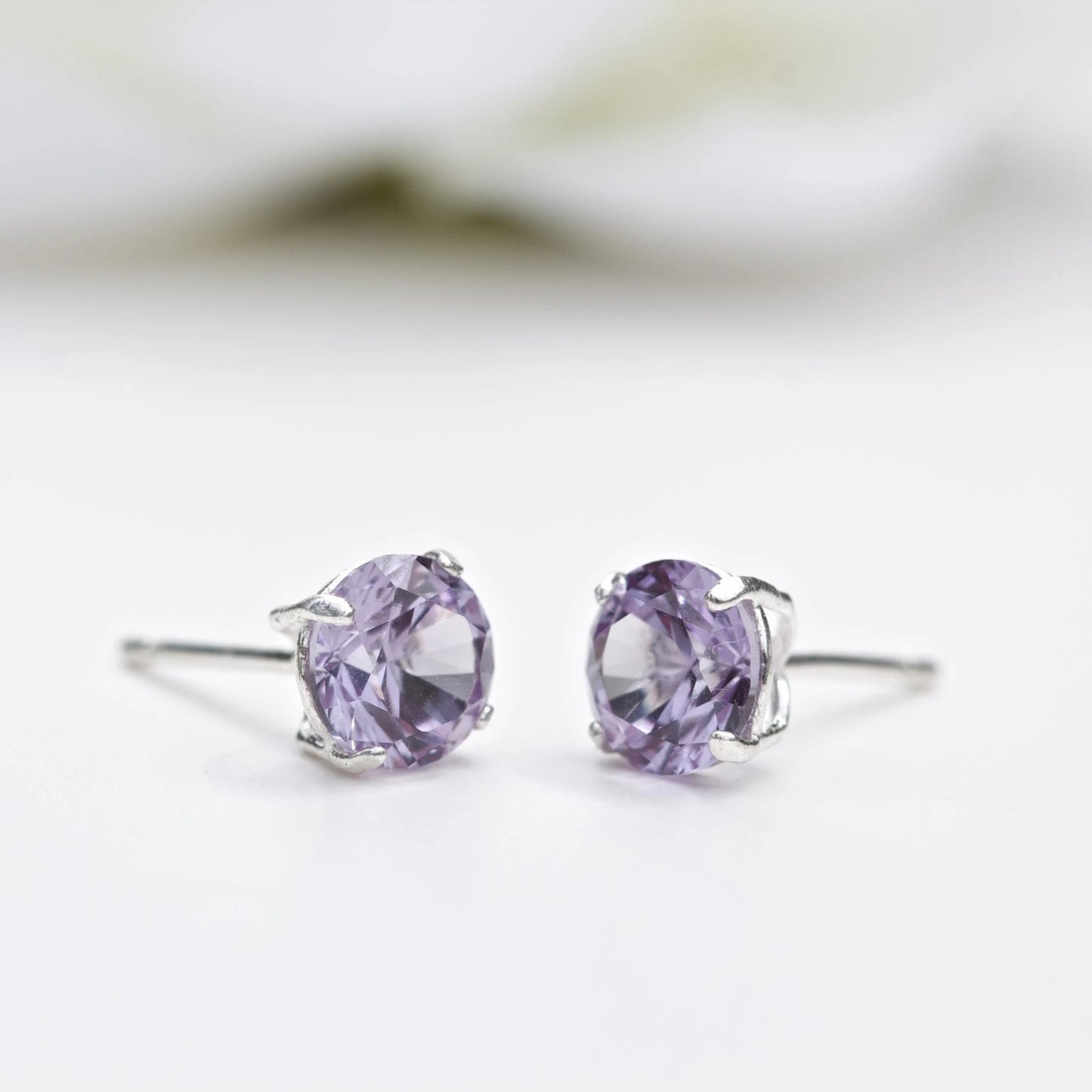 6mm Round Lab-Grown Alexandrite Sterling Silver Stud Earrings Silver - June Birthstone