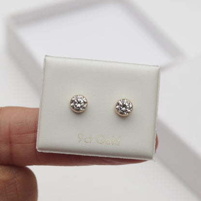 Luxury Grade AAA Cubic Zirconia Bezel Stud Earrings in 925 Silver & 9ct Gold